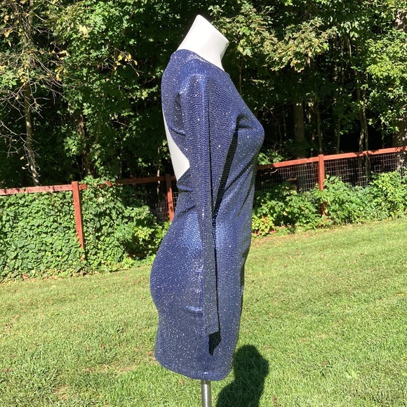 Divided spangled open back long sleeve sparkling ink blue mini size S - Picture 5 of 6